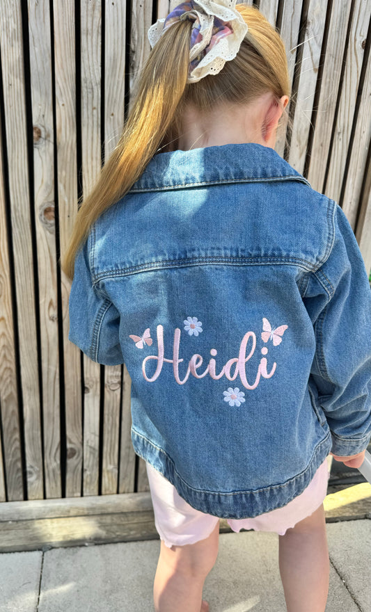 Personalised Denim Jacket Heart Pockets