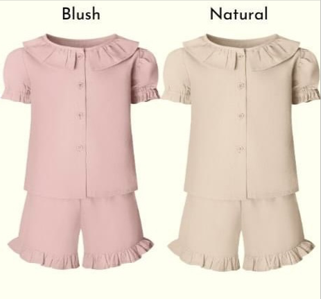 Custom Design Frill Linen Top And Shorts Pjyamas