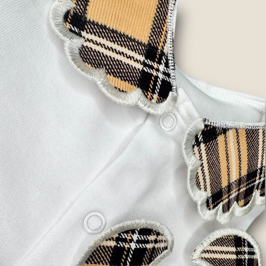 Tartan Beige Personalised Sleepsuit Collar