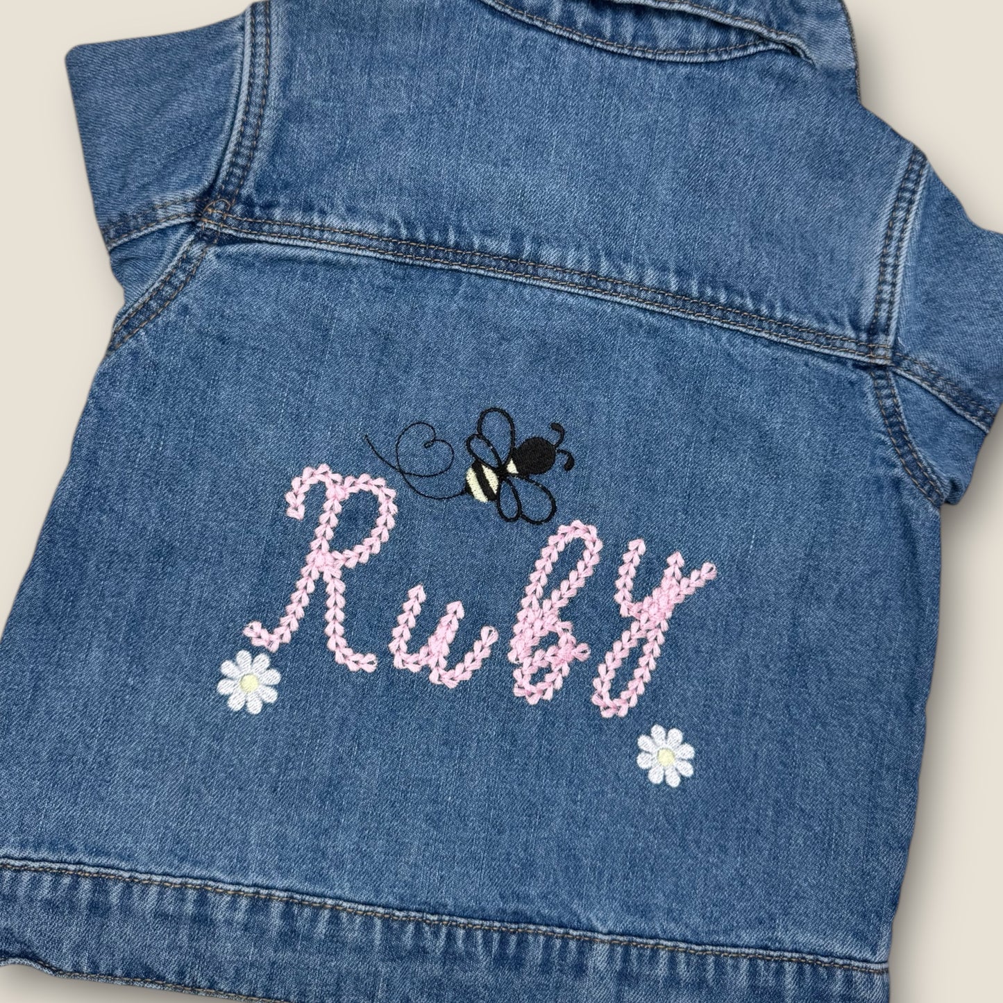 Personalised Denim Jacket Heart Pockets