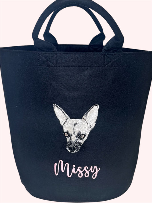 Custom Embroidered Pet Portrait Felt Toy Basket