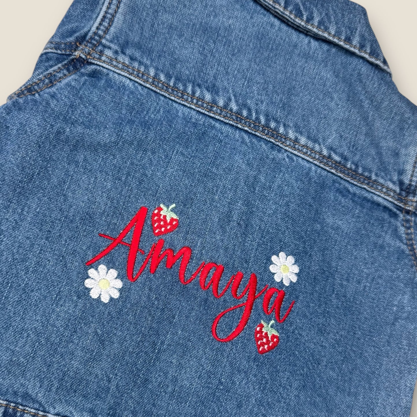 Personalised Denim Jacket Heart Pockets