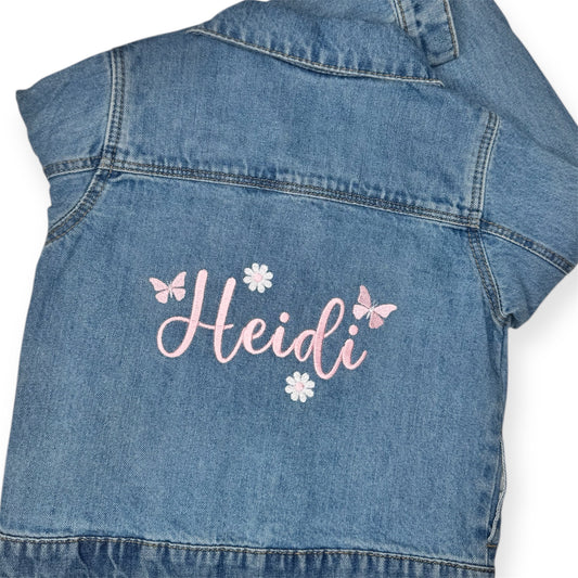 Personalised Denim Jacket Heart Pockets