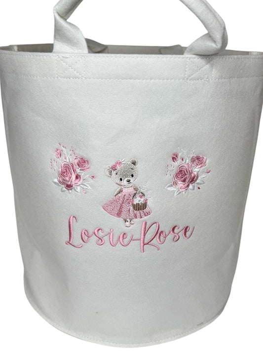 Personalised Pretty Bear Felt Trug Small 21L