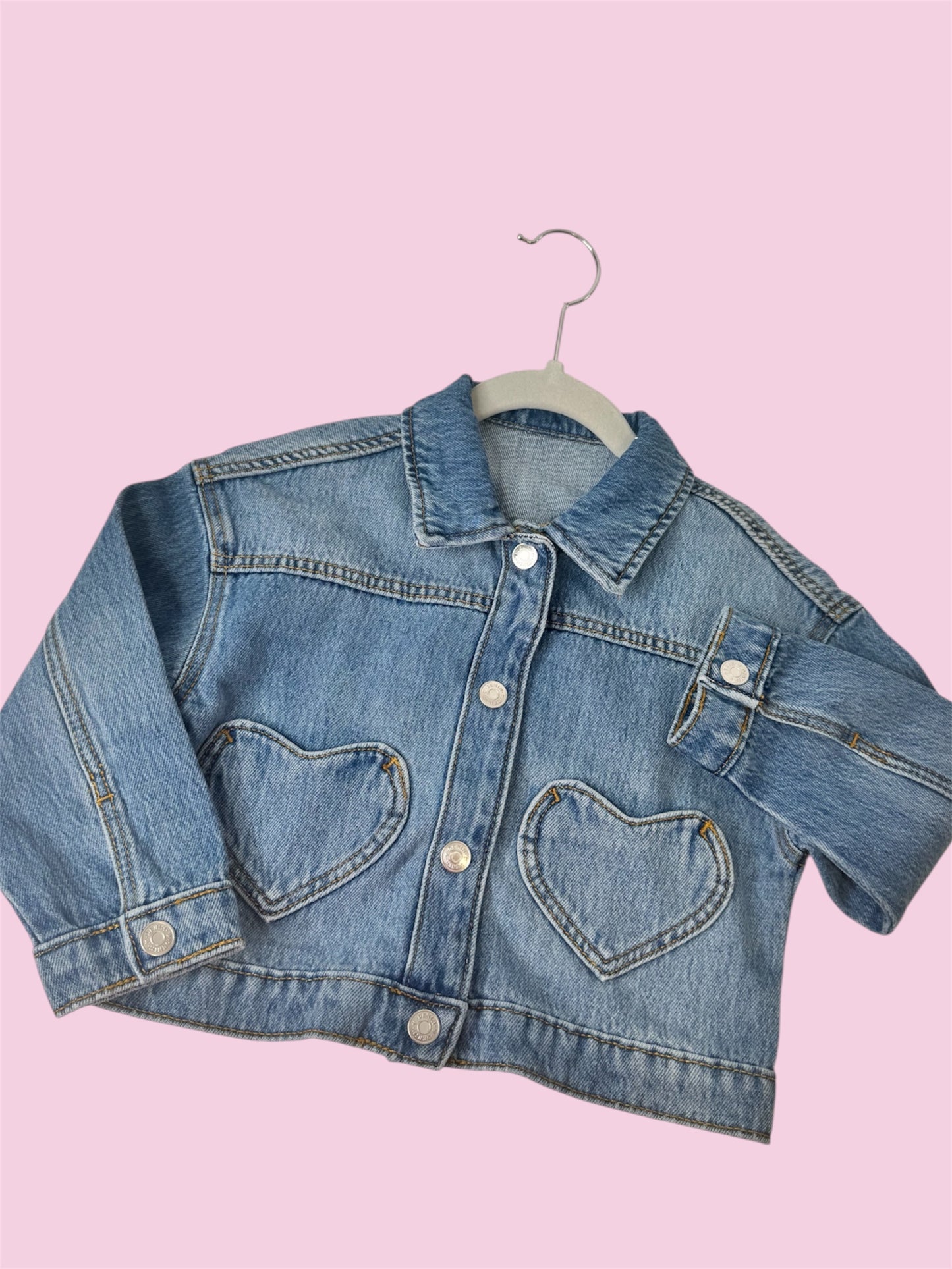 Personalised Denim Jacket Heart Pockets