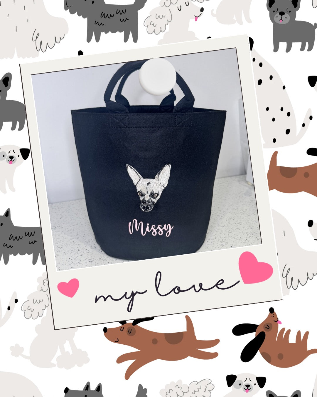 Custom Embroidered Pet Portrait Felt Toy Basket