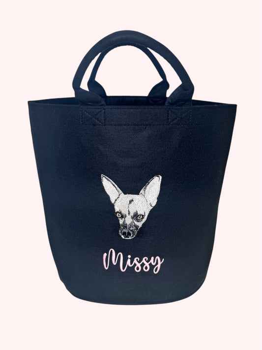 Custom Embroidered Pet Portrait Felt Toy Basket