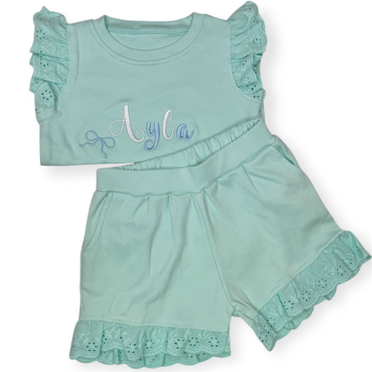 Frill Broderie Personalised Top And Shorts