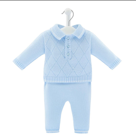 Knitted Blue Diamond Top And Trouser