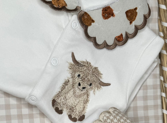 Highland Cow Personalised Sleepsuit Collar