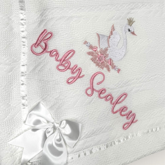 Personalised Swan Embroidered blanket